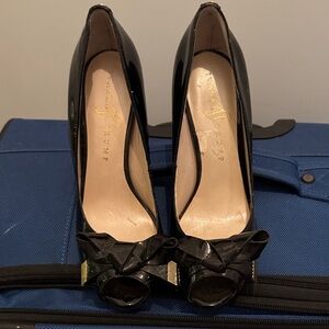 Ivanka Trump Black Patent Peep-Toe Heels